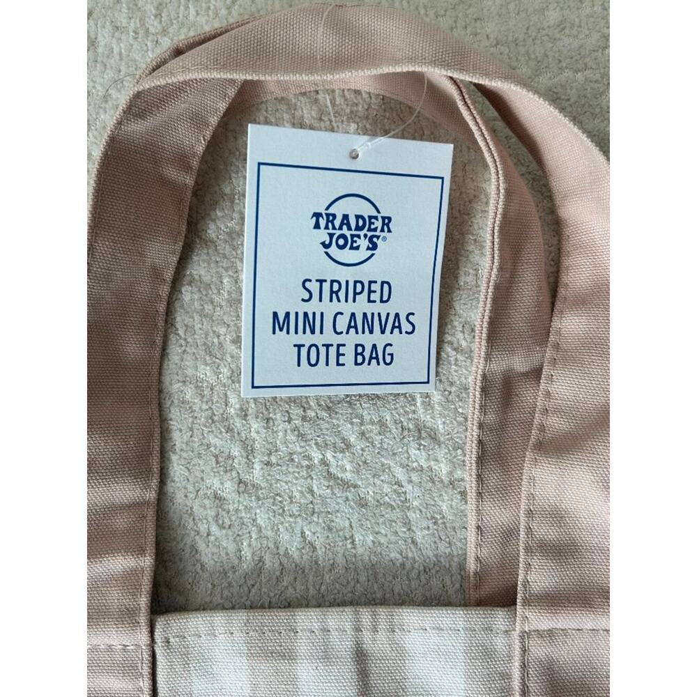 Trader Joe's Beige Striped Mini Canvas Tote Bag NWT - Picture 3 of 6